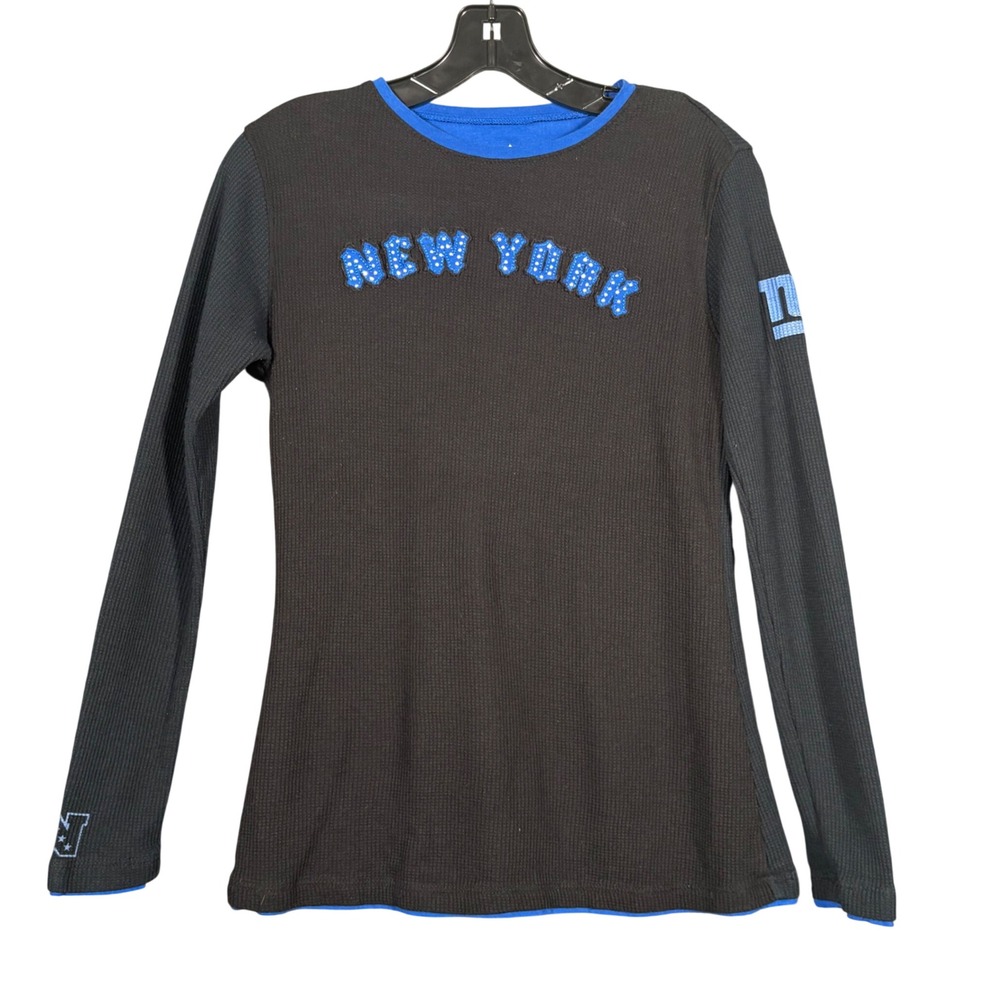 NFL Pro Line New York Giants Waffle Knit Thermal Rhinestone Shirt Womens Small